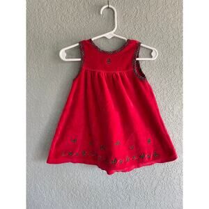 Girls 3-6 month Christmas Jumper Dress Velour Red Green Mistletoe
